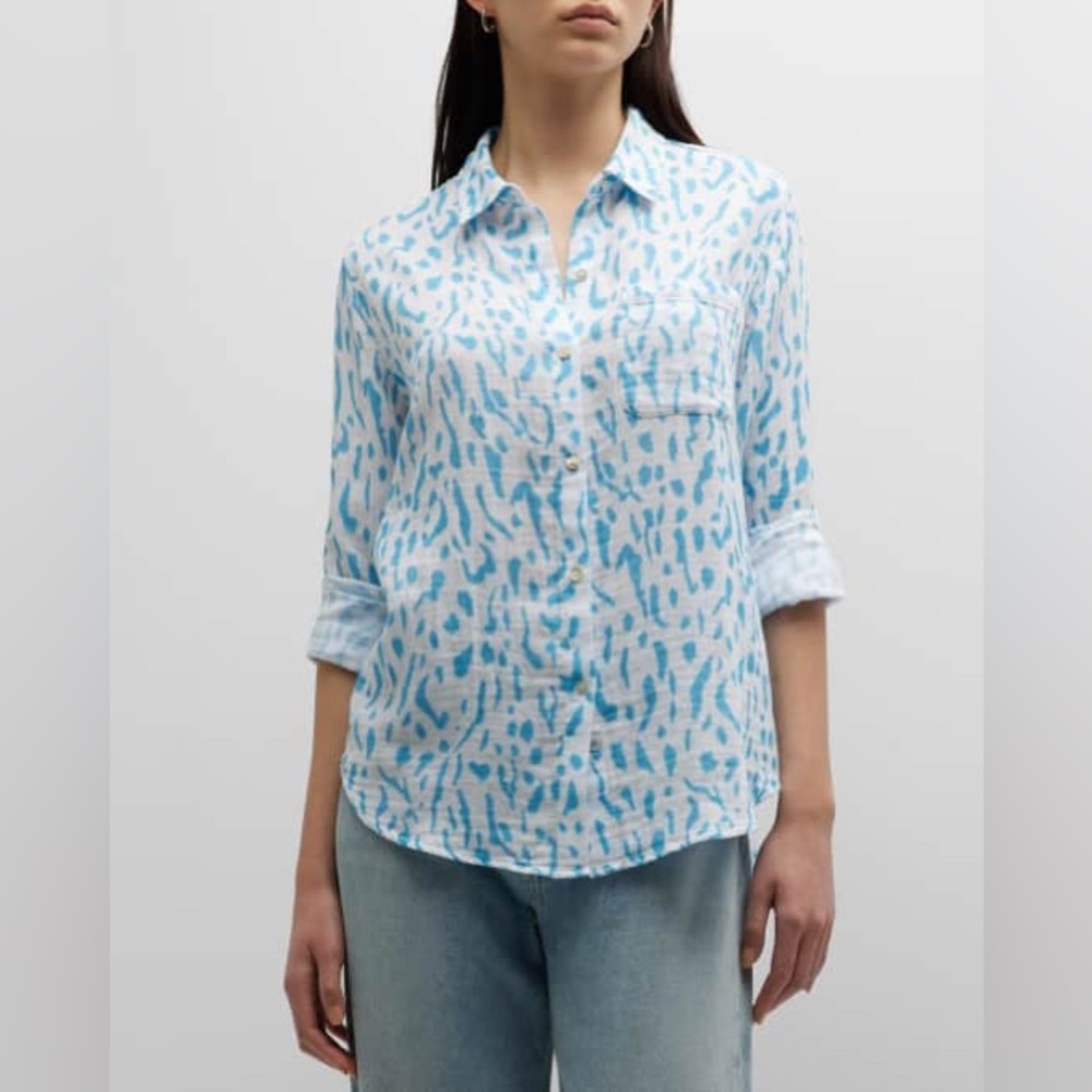 [rails] 100% organic cotton ellis button down eco shirt teal cheetah S